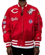 MA-1 Cincinnati Reds Red Bomber Satin Jacket