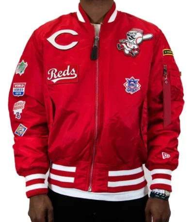 MA-1 Cincinnati Reds Red Bomber Satin Jacket