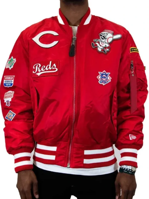MA-1 Cincinnati Reds Red Bomber Satin Jacket