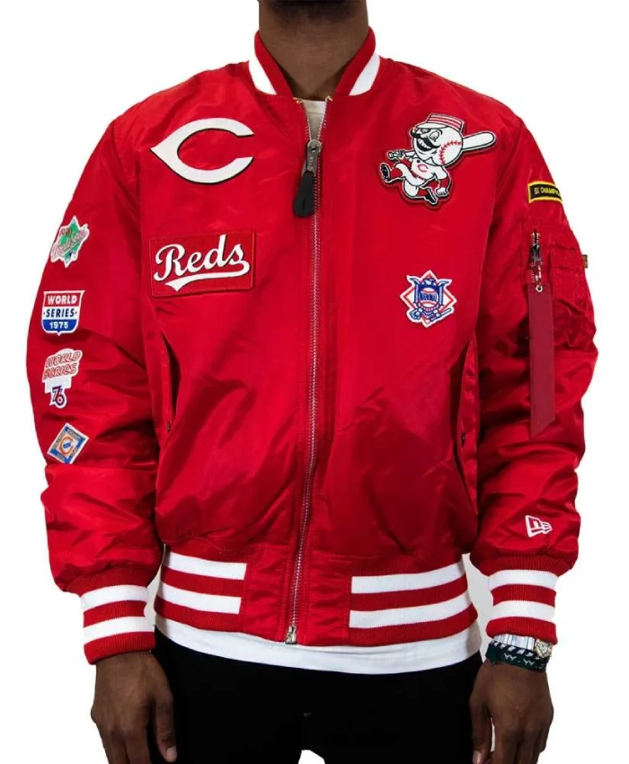 MA-1 Cincinnati Reds Red Bomber Satin Jacket MA-1 Cincinnati Reds Red Bomber Satin Jacket