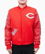 MLB Cincinnati Reds Letterman Wool/Leather Red Jacket