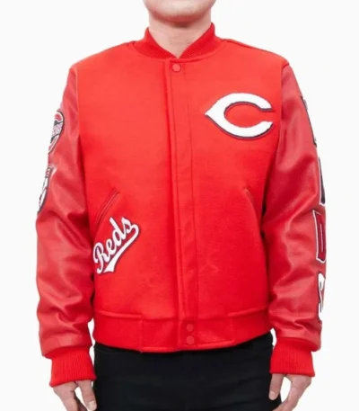 MLB Cincinnati Reds Letterman Wool/Leather Red Jacket