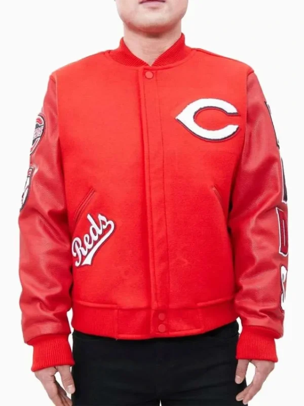 MLB Cincinnati Reds Letterman Wool/Leather Red Jacket
