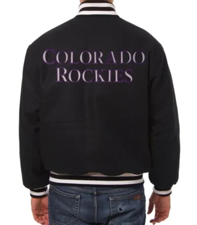 Colorado Rockies Full-Snap Black Wool Varsity Jacket
