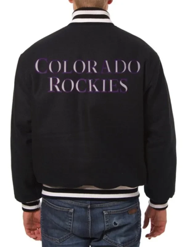 Colorado Rockies Full-Snap Black Wool Varsity Jacket