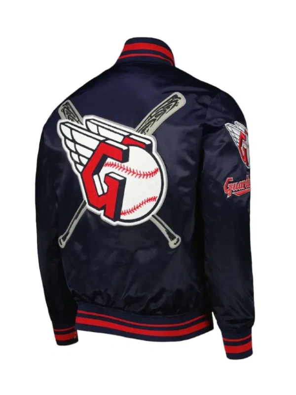 Cleveland Guardians Mash Up Navy Satin Varsity Jacket