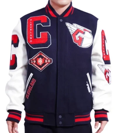 Mash Up Logo Cleveland Guardians Varsity Navy Jacket