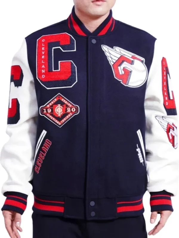 Mash Up Logo Cleveland Guardians Varsity Navy Jacket