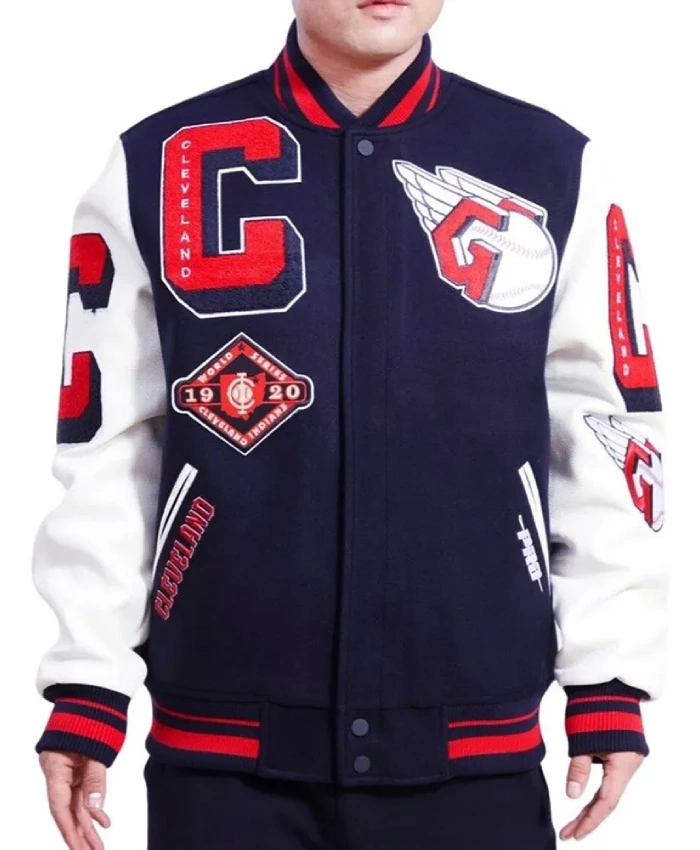 Mash Up Logo Cleveland Guardians Varsity Navy Jacket Mash Up Logo Cleveland Guardians Varsity Navy Jacket