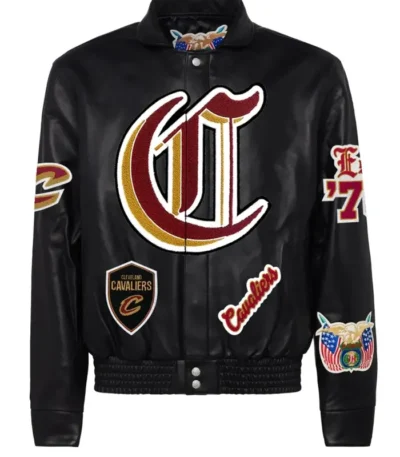 Mens Full Black Cleveland Cavaliers Leather Jacket