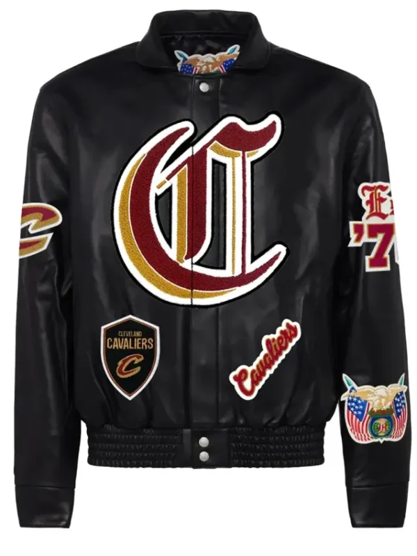 Mens Full Black Cleveland Cavaliers Leather Jacket