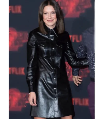 Millie Bobby Brown Stranger Things Premiere Black Leather Jacket