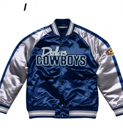 Navy Blue-Silver Dallas Cowboys Varsity Satin Jacket