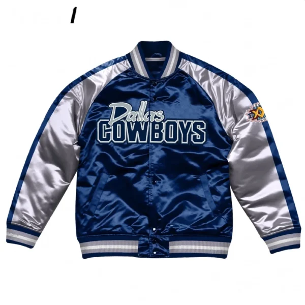 Navy Blue-Silver Dallas Cowboys Varsity Satin Jacket