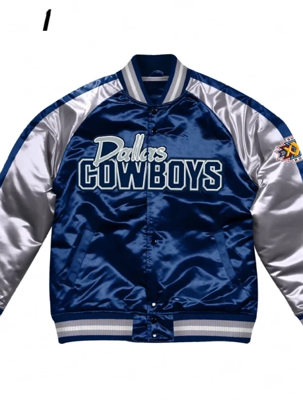 Navy Blue-Silver Dallas Cowboys Varsity Satin Jacket