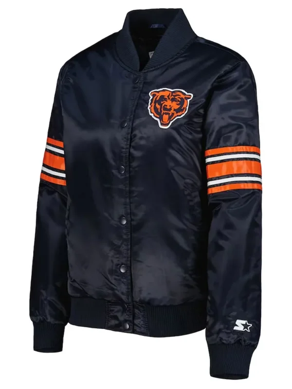 Navy Chicago Bears Line Up Varsity Satin Jacket
