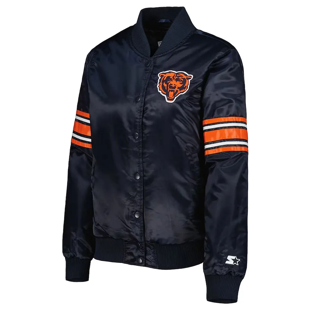 Navy Chicago Bears Line Up Varsity Satin Jacket Navy Chicago Bears Line Up Varsity Satin Jacket