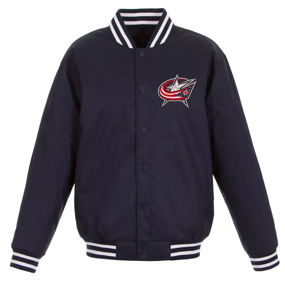 Navy Columbus Blue Jackets Front Hit Poly Twill Jacket Navy Columbus Blue Jackets Front Hit Poly Twill Jacket