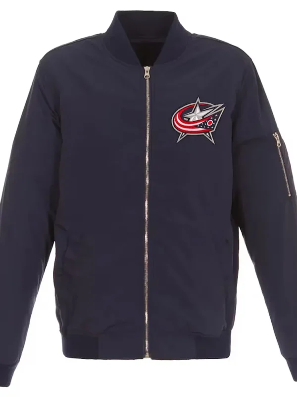 Navy Columbus Blue Jackets Nylon Lightweight Bomber Jacket