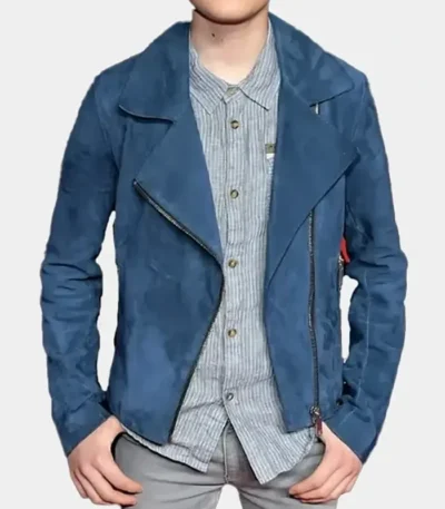 Noah Schnapp Event Stranger Things Navy Blue Suede Jacket