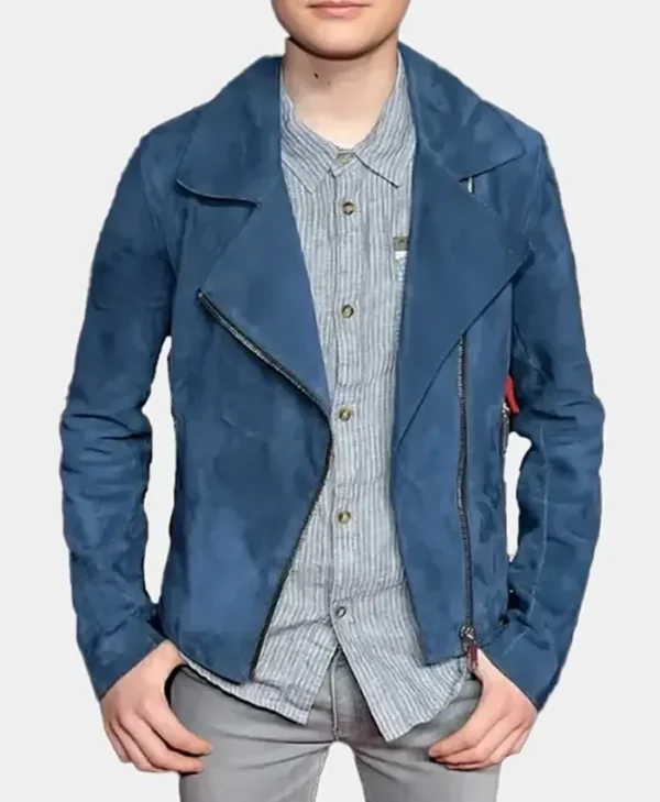 Noah Schnapp Event Stranger Things Navy Blue Suede Jacket