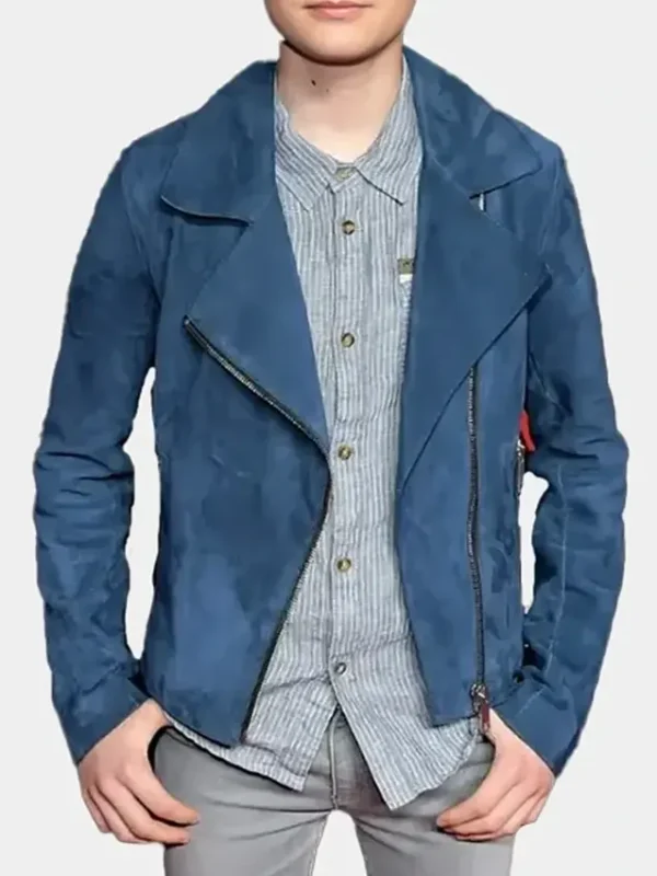 Noah Schnapp Event Stranger Things Navy Blue Suede Jacket