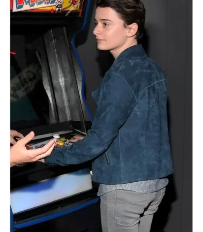 Noah Schnapp Event Stranger Things Navy Blue Suede Jacket