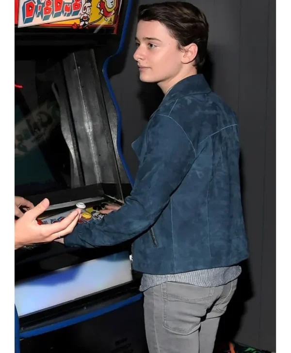 Noah Schnapp Event Stranger Things Navy Blue Suede Jacket