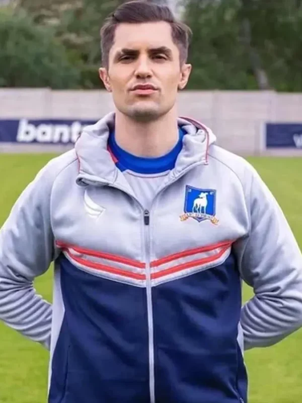 Phil Dunster Ted Lasso Grey and Blue Hooded Jacket
