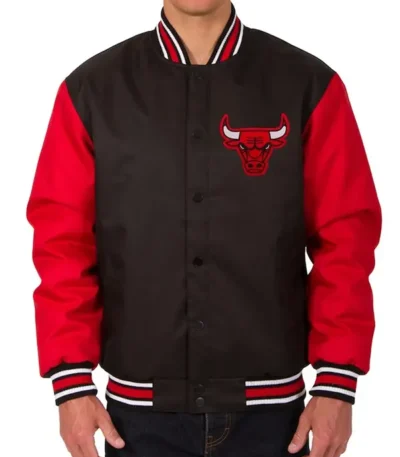 Poly Twill Chicago Bulls Black And Red Jacket