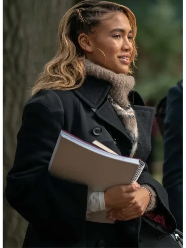 Power Book II Ghost Lauren Notched Collar Black Trench Coat