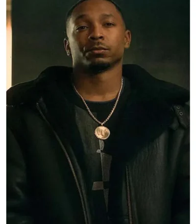 Power Book III Lou Lou Black Leather Shearling Fur Jacket