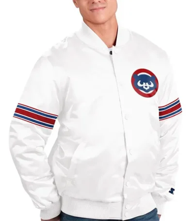 Power Forward Chicago Cubs Varsity White Satin Jacket