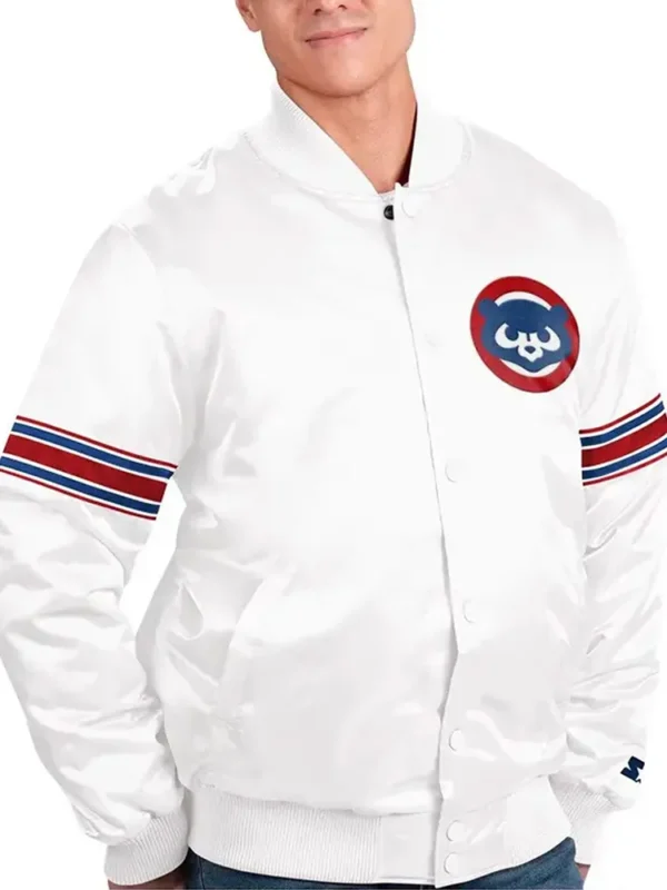 Power Forward Chicago Cubs Varsity White Satin Jacket