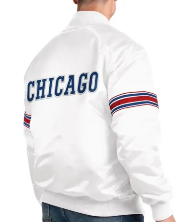 Power Forward Chicago Cubs Varsity White Satin Jacket