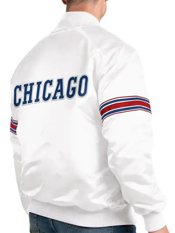 Power Forward Chicago Cubs Varsity White Satin Jacket