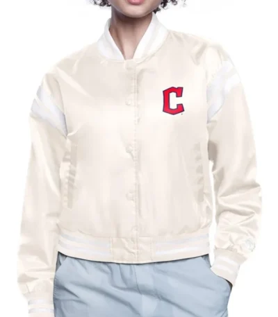 Printed Logo Cleveland Guardians Satin Varsity Jacket