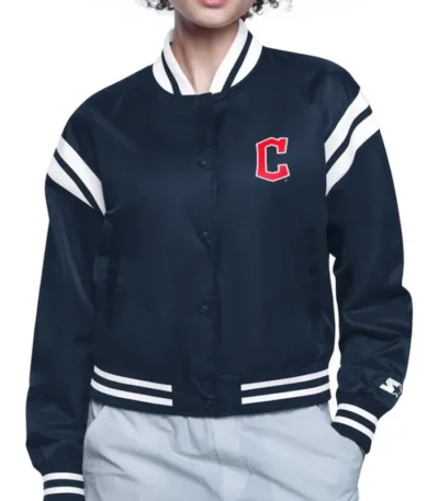 Printed Logo Cleveland Guardians Satin Varsity Jacket