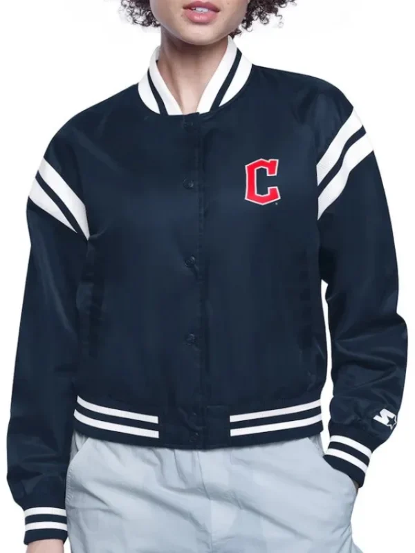 Printed Logo Cleveland Guardians Satin Varsity Jacket