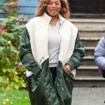 Queen Latifah The Equalizer Green and White Shearling Coat