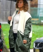 Queen Latifah The Equalizer Green and White Shearling Coat