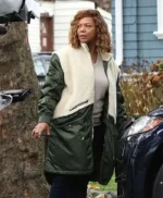 Queen Latifah The Equalizer Green and White Shearling Coat