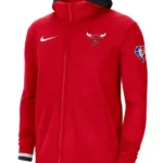 Red Chicago Bulls Full Zip Fleece Hoodie