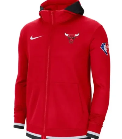 Red Chicago Bulls Full Zip Fleece Hoodie
