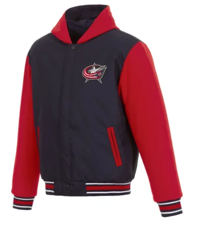 Red and Blue Columbus Blue Jackets Hooded Wool Jacket