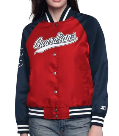 Red/Navy Cleveland Guardians Home Run Varsity Satin Jacket