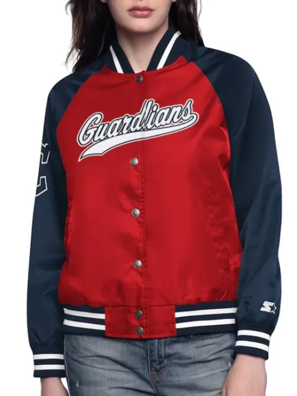 Red/Navy Cleveland Guardians Home Run Varsity Satin Jacket