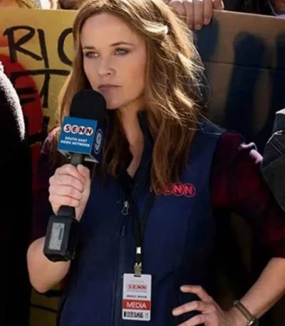 Reese Witherspoon The Morning Show Blue Cotton Polyester Vest