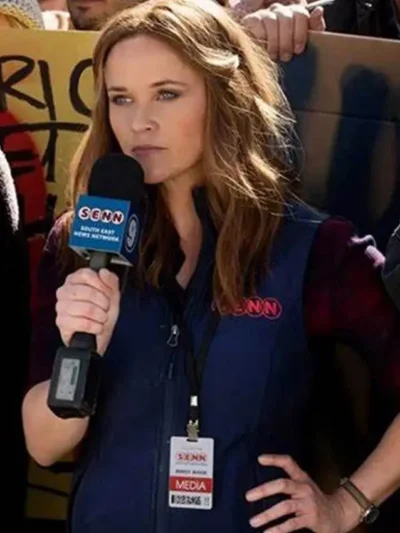 Reese Witherspoon The Morning Show Blue Cotton Polyester Vest