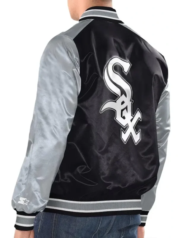 Chicago White Sox Renegade Black/Silver Varsity Satin Jacket